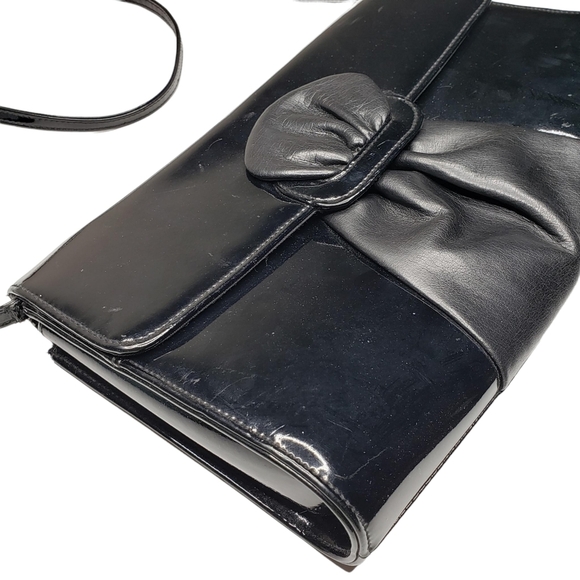 Ande | Vintage Black Patent Leather Glam Chic Evening Crossbody Bag Women's - Picture 4 of 16